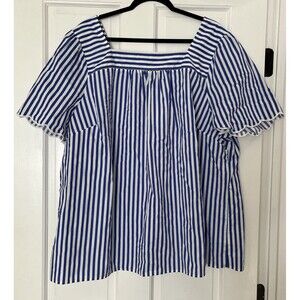 Talbots Popover Top 3X Blue Striped Lightweight Preppy Office Vacation Nautical